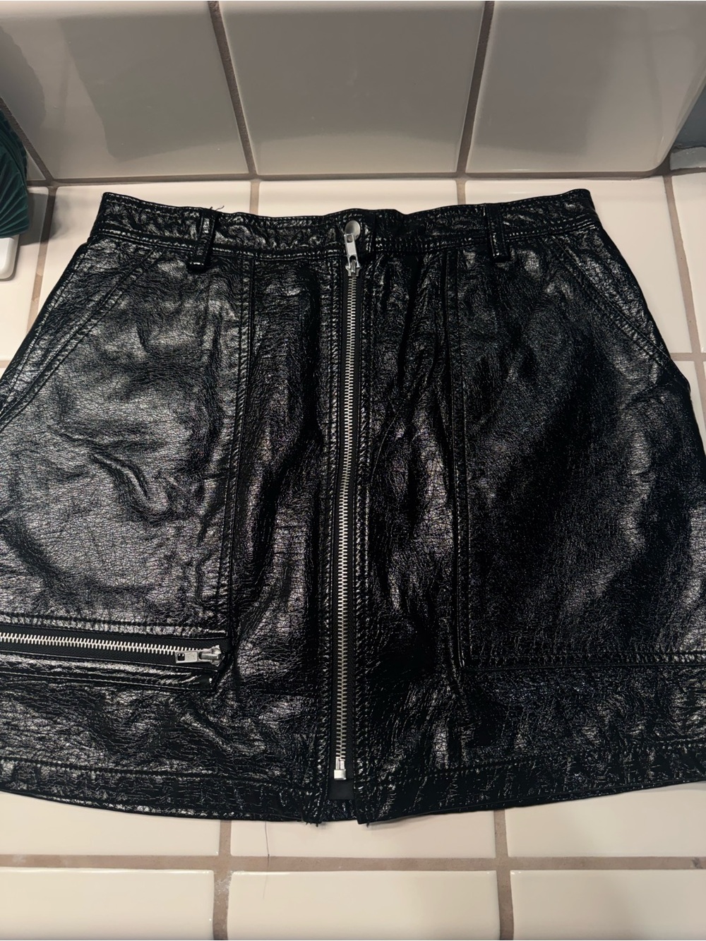 silence + Noise Black Faux Leather Zip-Front Mini Skirt